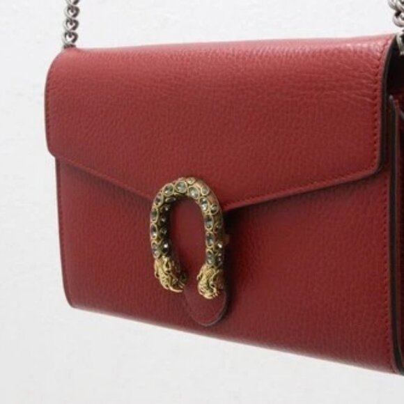 GUCCI Dionysus Mini Red Clutch 401231 496334 w/ Silver Chain Strap - Picture 15 of 15